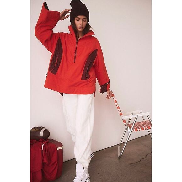 NWT Free People Climber Fleece Pullover Jacket HALF ZIP $148 X-SMALL Red Motif - Picture 2 of 7